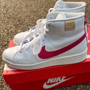 Nike White and Pink High-Top Sneakers